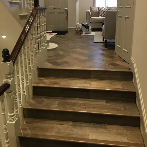 Freshly decorated hallway and staircase in a London home